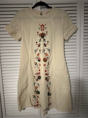 Roolee Cream Midi Dress with Multicolor Floral Embroidery
